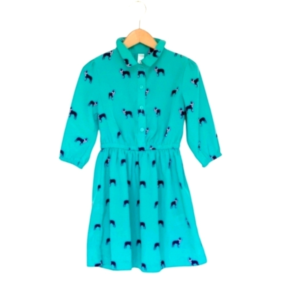 Cherokee french bulldog print ruched button down satin dress